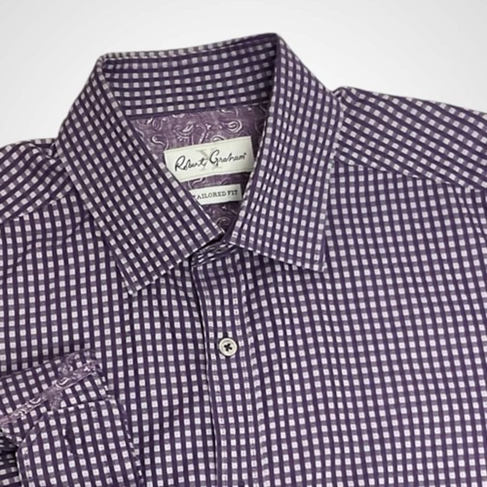 Robert Graham Tailored Fit Plaid Long Sleeve Button Up Shirt Mens 41/16 India